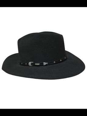 Men's Vintage Eddy Black Wool Felt Wide-Brim Hat with Studded Band Large
